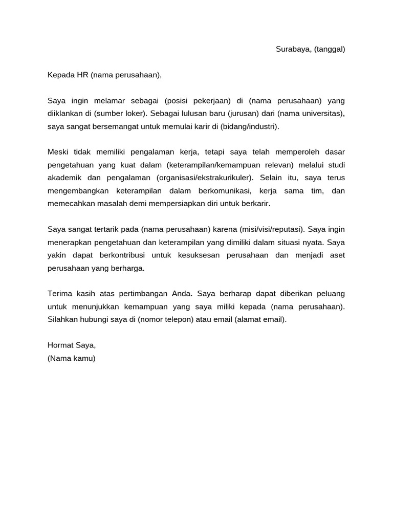 Lamaran Pekerjaan Lulusan Baru | PDF