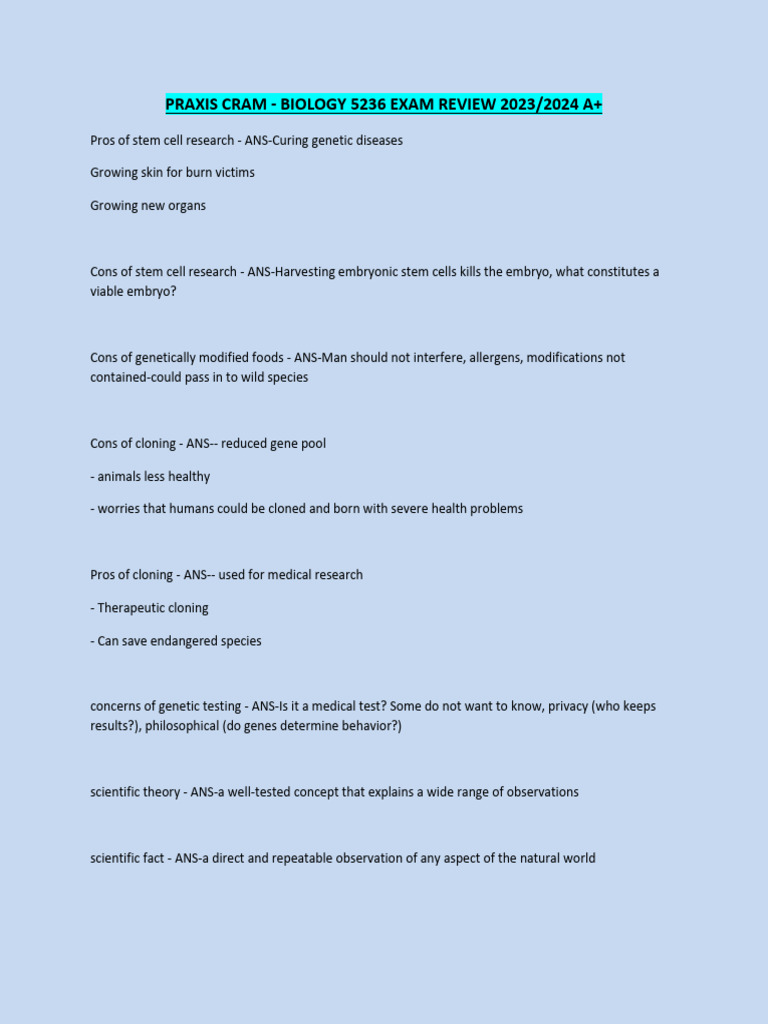 Praxis Cram - Biology 5236 Exam Review 2023-2024 A+ | PDF | Meiosis ...