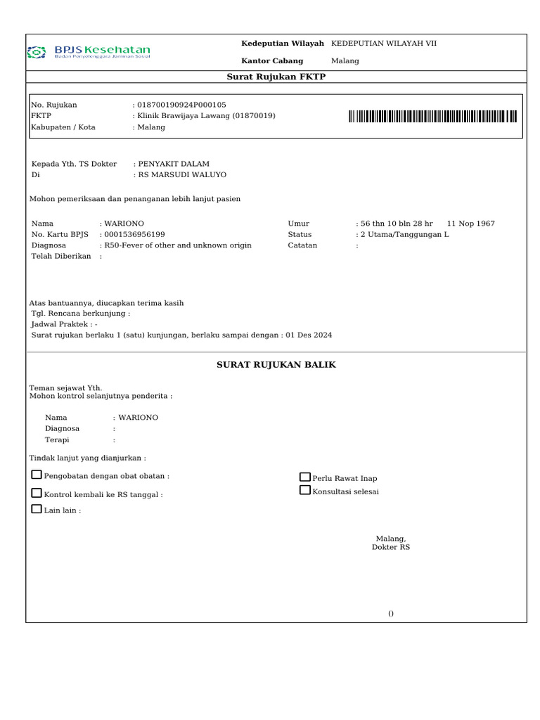 Surat Rujukan Balik untuk Pasien BPJS | PDF
