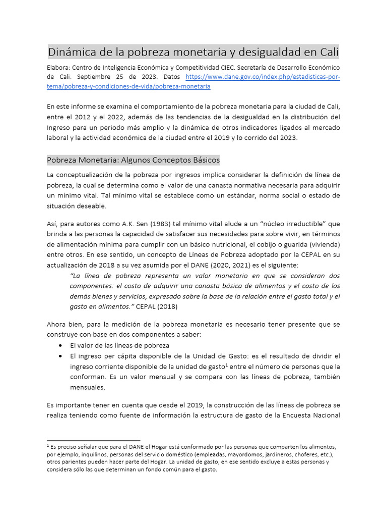 Informe Pobreza Monetaria Cali 2023 | PDF | Pobreza | Pobreza e indigencia