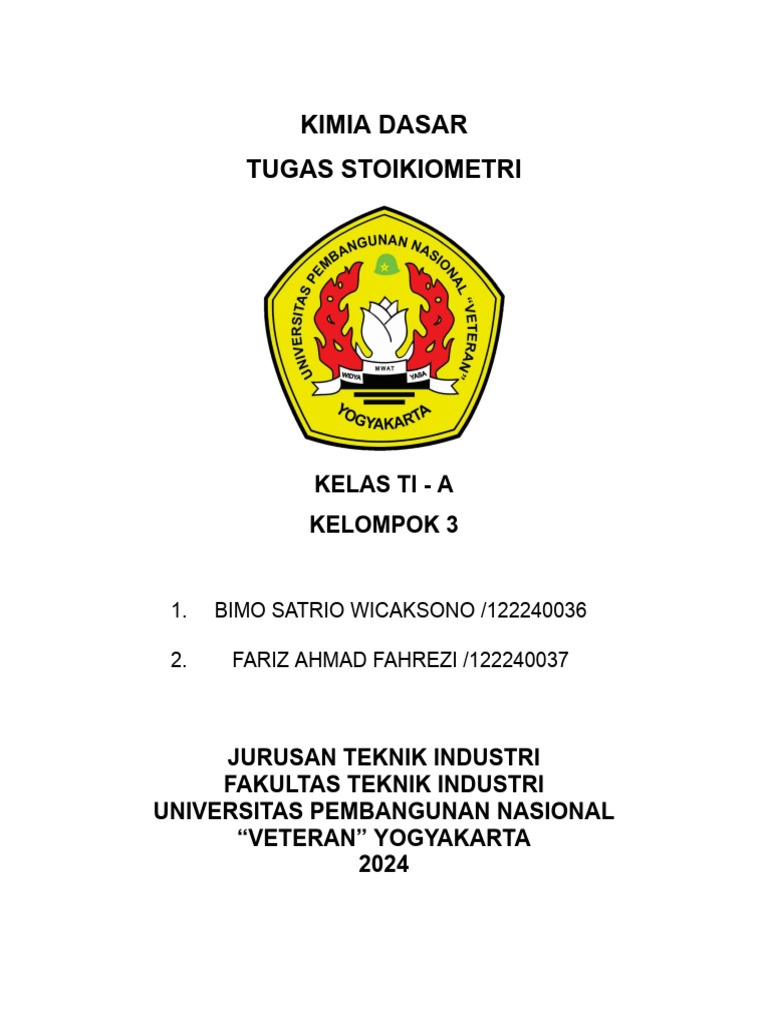 Tugas Stoikiometri Kimia Dasar 2024 | PDF