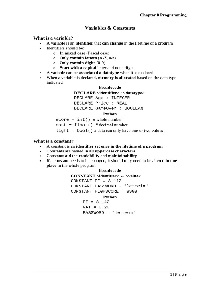Programming Variables, Constants, and Data Types | PDF | Boolean Data ...