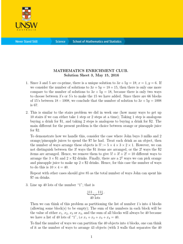 Mathematics Enrichment Club Solutions | PDF | Discrete Mathematics ...