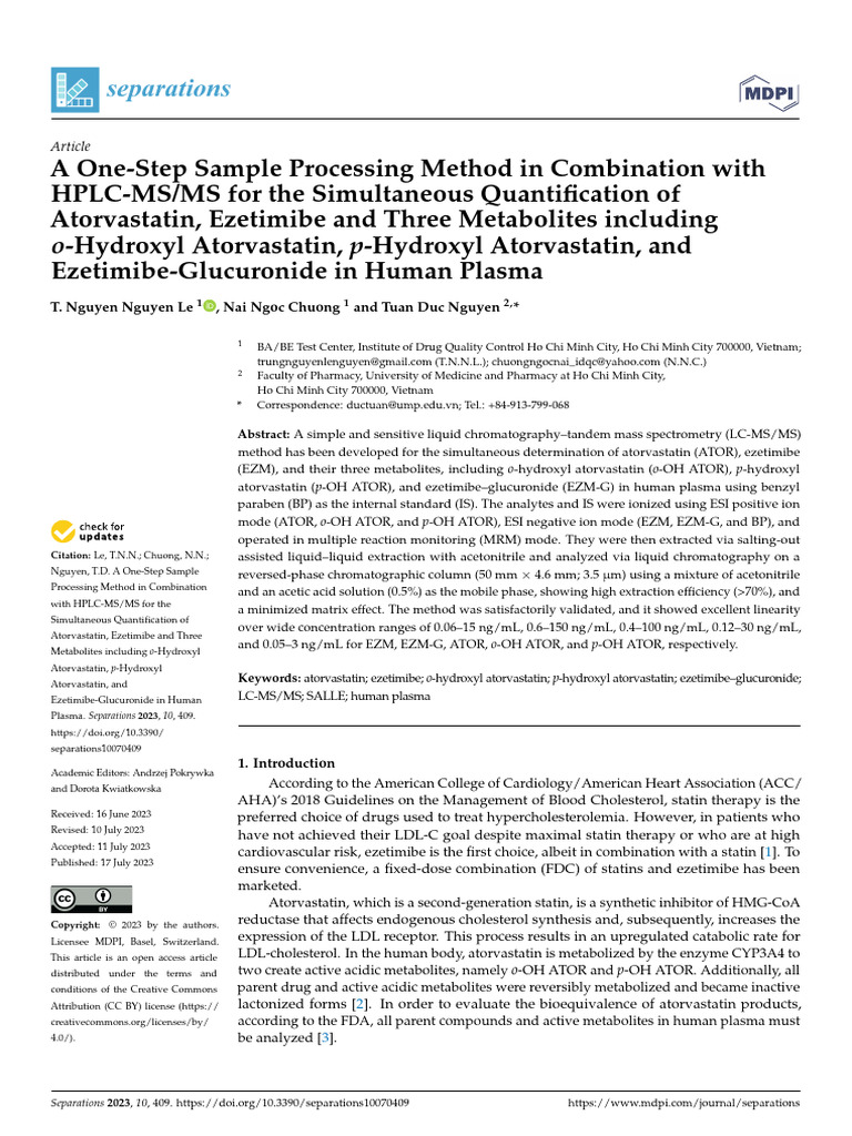 HPLC-MS/MS Method for Atorvastatin and Ezetimibe Quantification | PDF ...