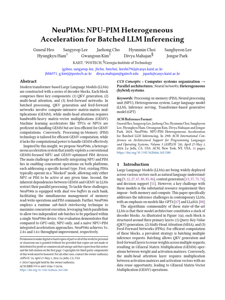 NeuPIMs: Accelerating LLM Inference | PDF | Parallel Computing ...