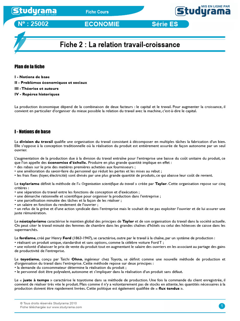 Organisation du travail et croissance économique | PDF | Division du ...