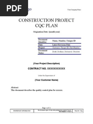 Construction Project Quality Plan BLANK