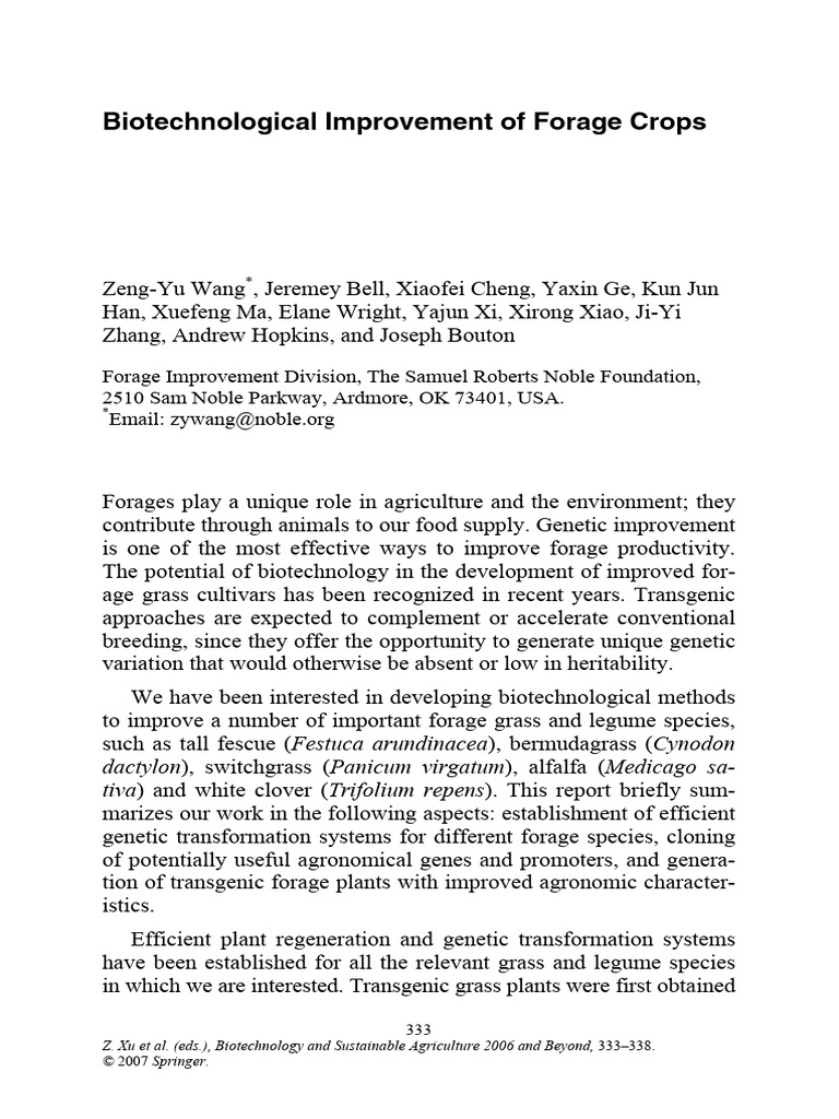 Biotechnological Improvement of Forage Crops | PDF | Transgene ...