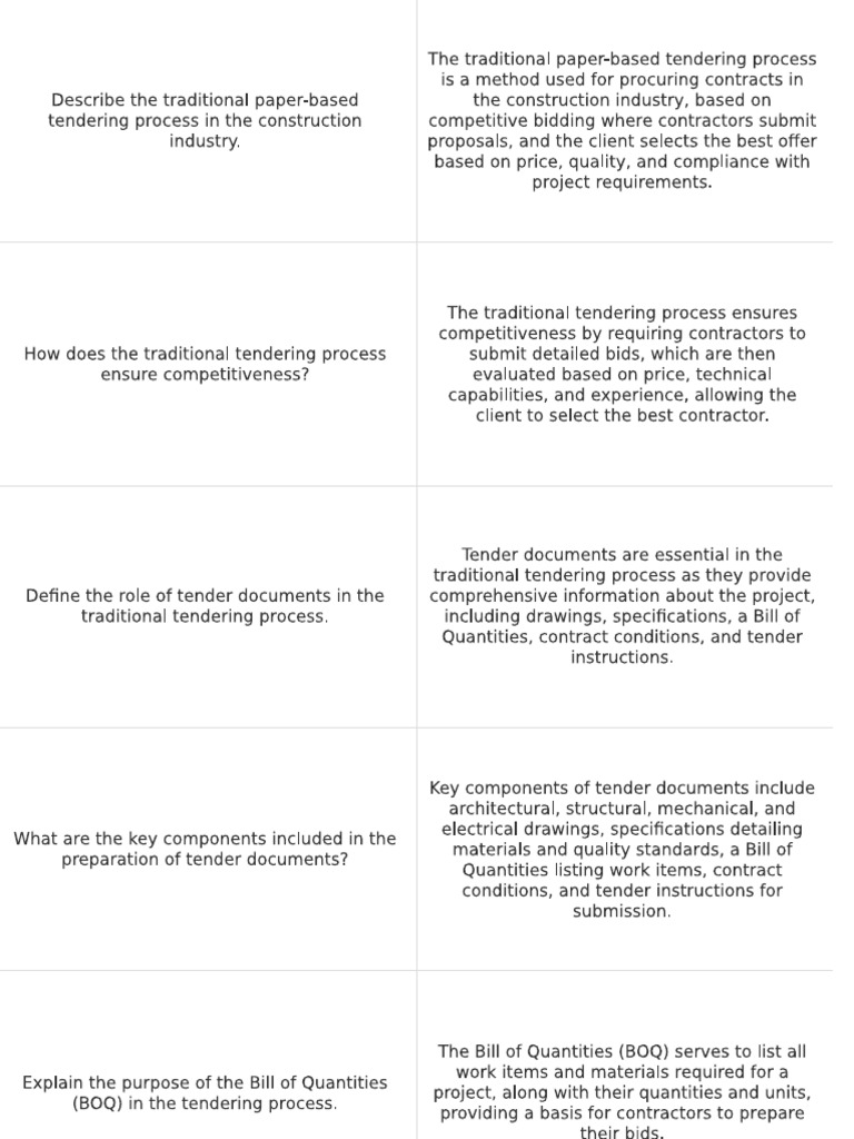 Traditional Tendering Summary | PDF