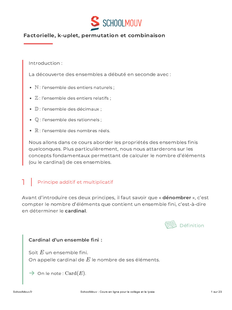 Factorielle et k-Uplets en Mathématiques | PDF | Ensemble ...
