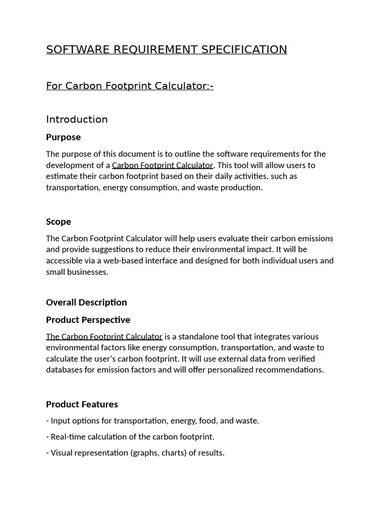 Carbon Footprint Calculator Requirements | PDF | Carbon Footprint ...