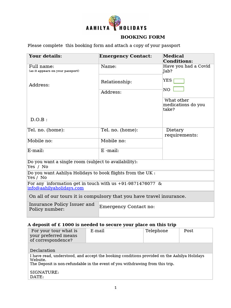 Booking Form | PDF
