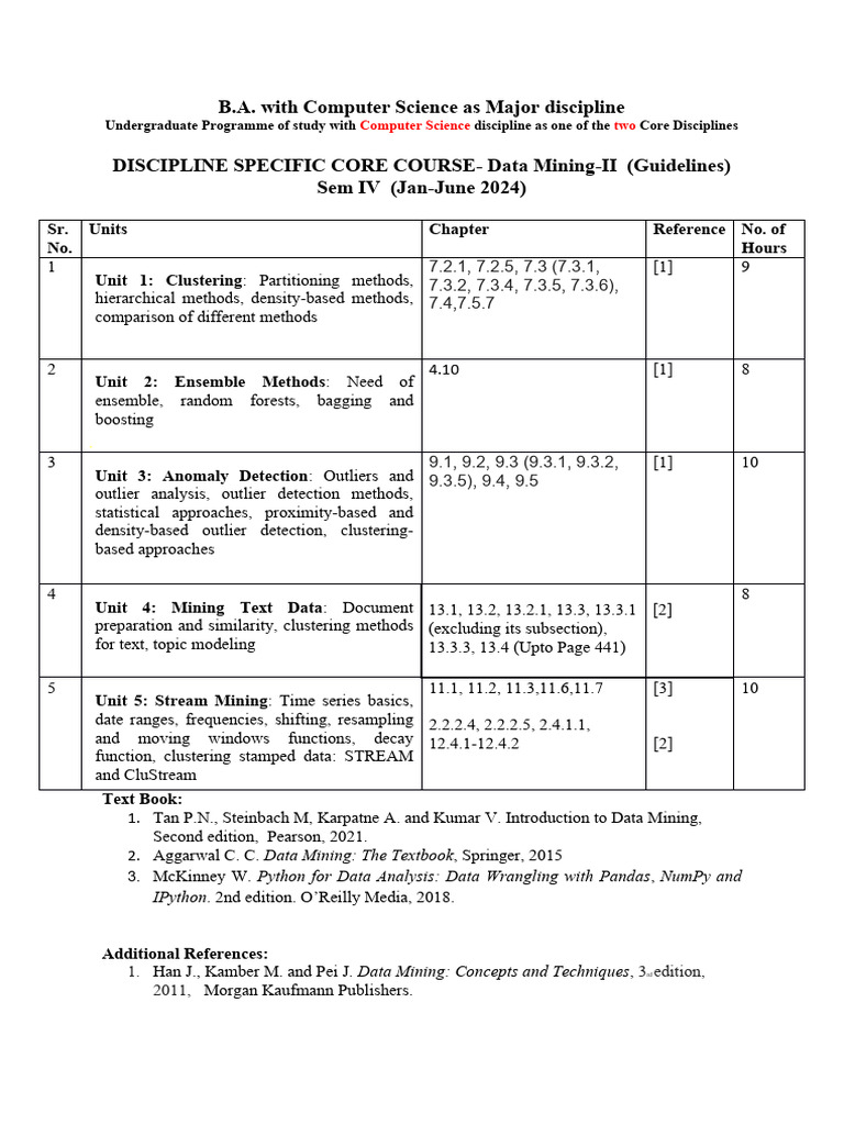 Data Mining-II Course Guidelines | PDF | Cluster Analysis | Statistical ...
