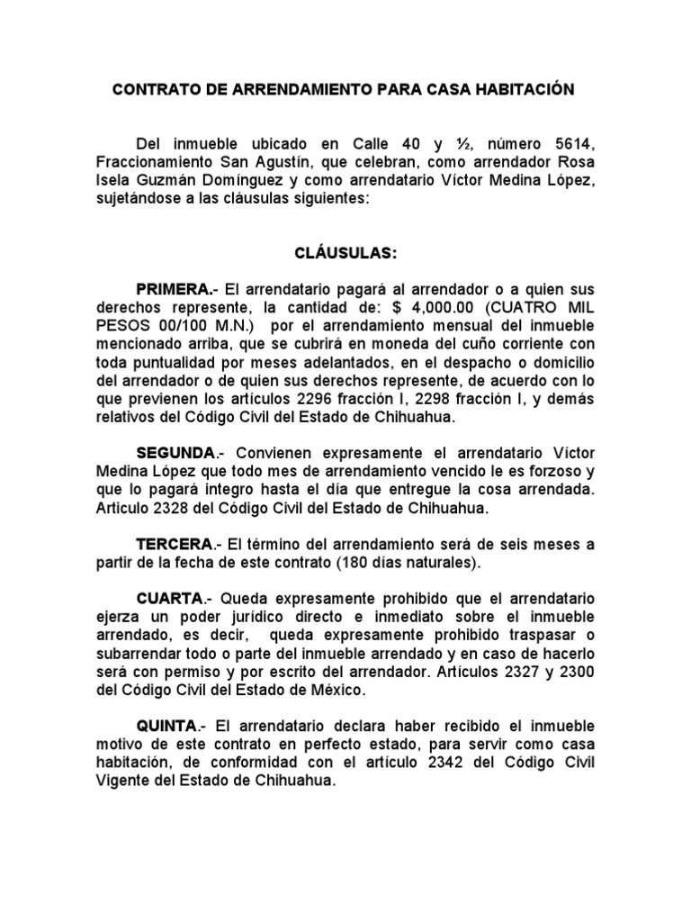 CONTRATO DE ARRENDAMIENTO PARA CASA HABITACIÓN (29ABR06)