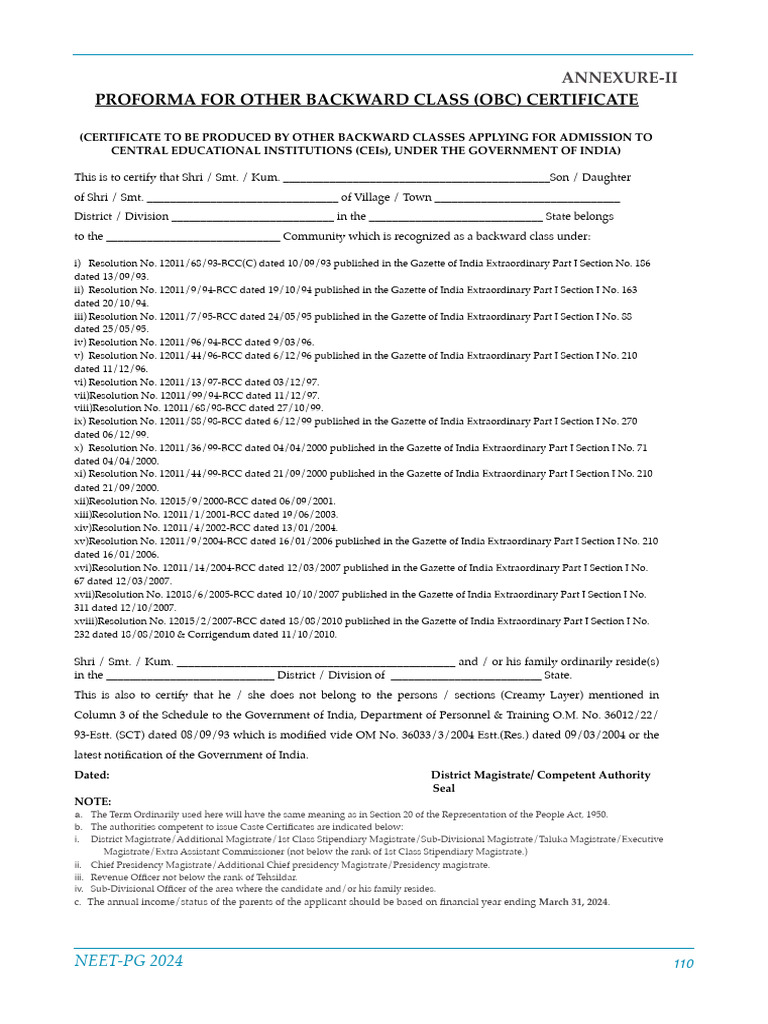 OBC NCL Annexure 2 | PDF | Politics Of India | Government Of India