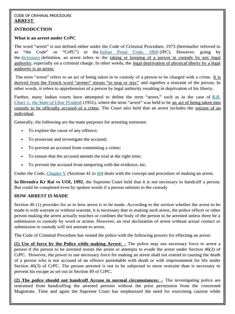 Understanding Arrest Under CrPC | PDF | Arrest | Arrest Warrant