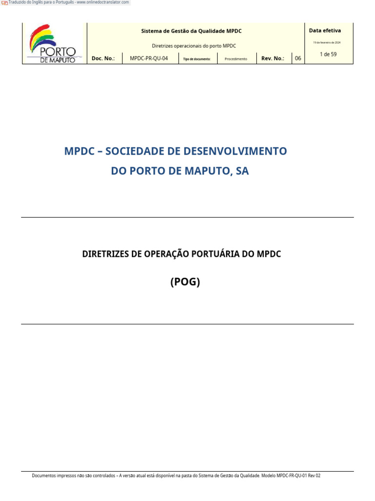 Diretrizes Operacionais do Porto MPDC | PDF | Tecnologia e Engenharia
