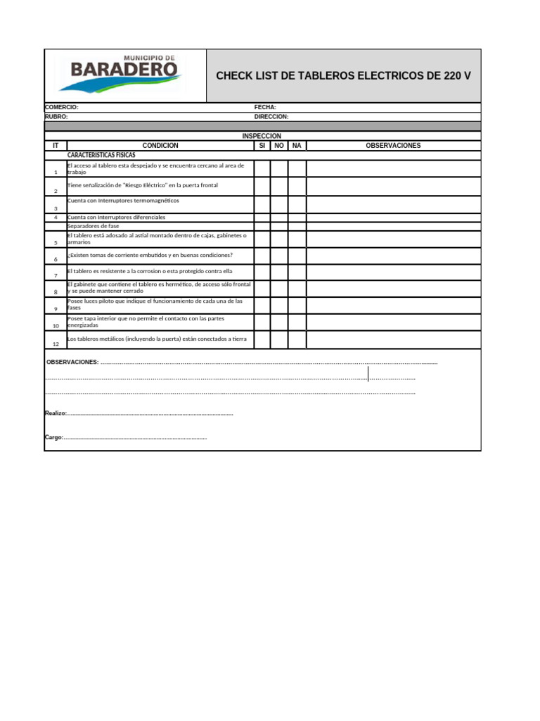 Checklist Tableros | PDF
