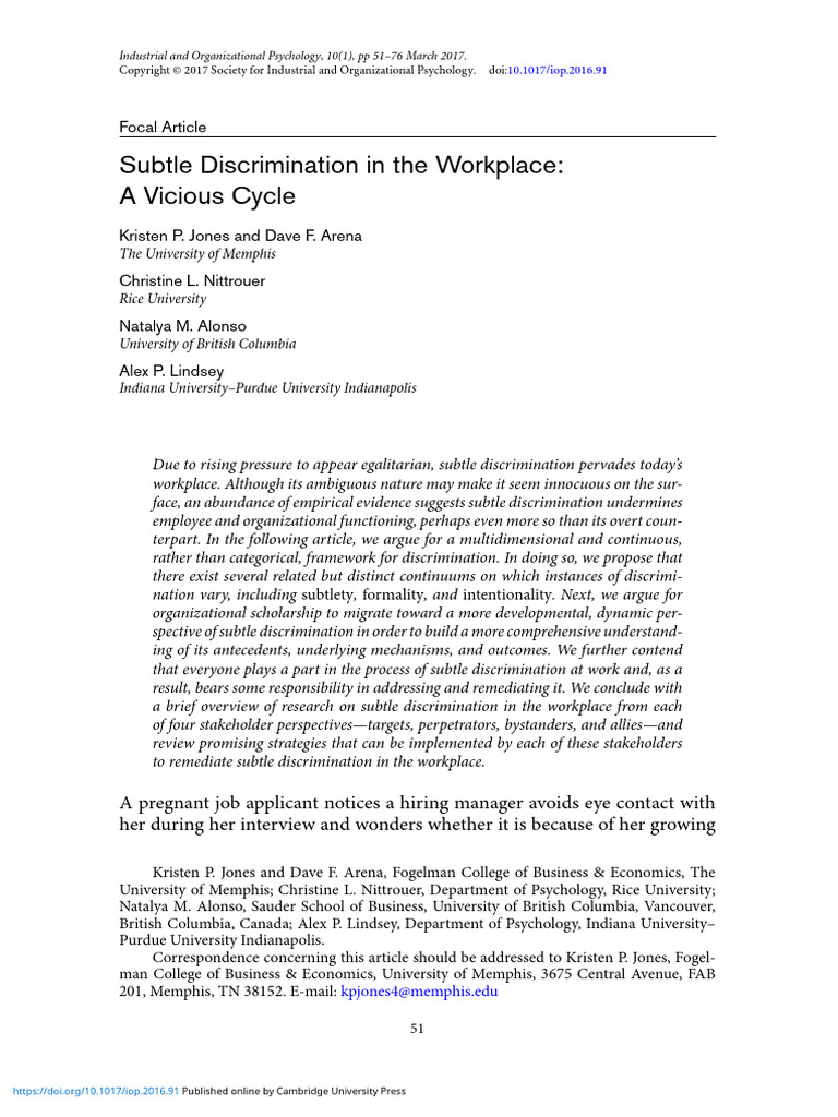 Subtle Discrimination in The Workplace A Vicious Cycle | PDF ...