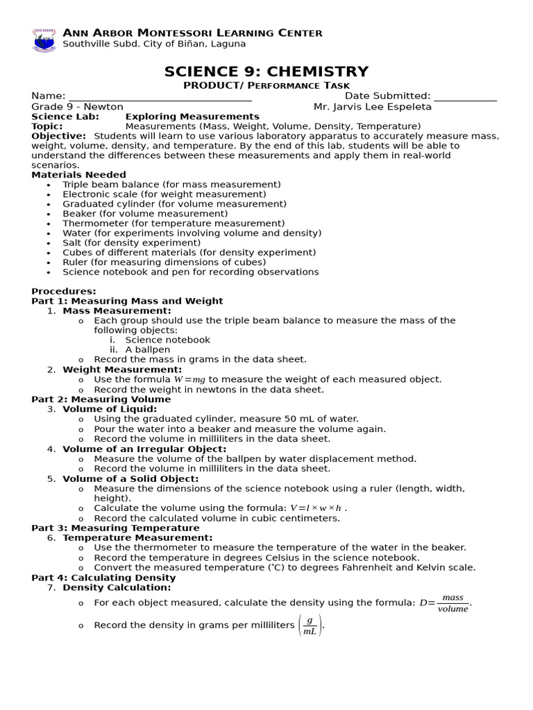 Science Lab Act Pdf Volume Density