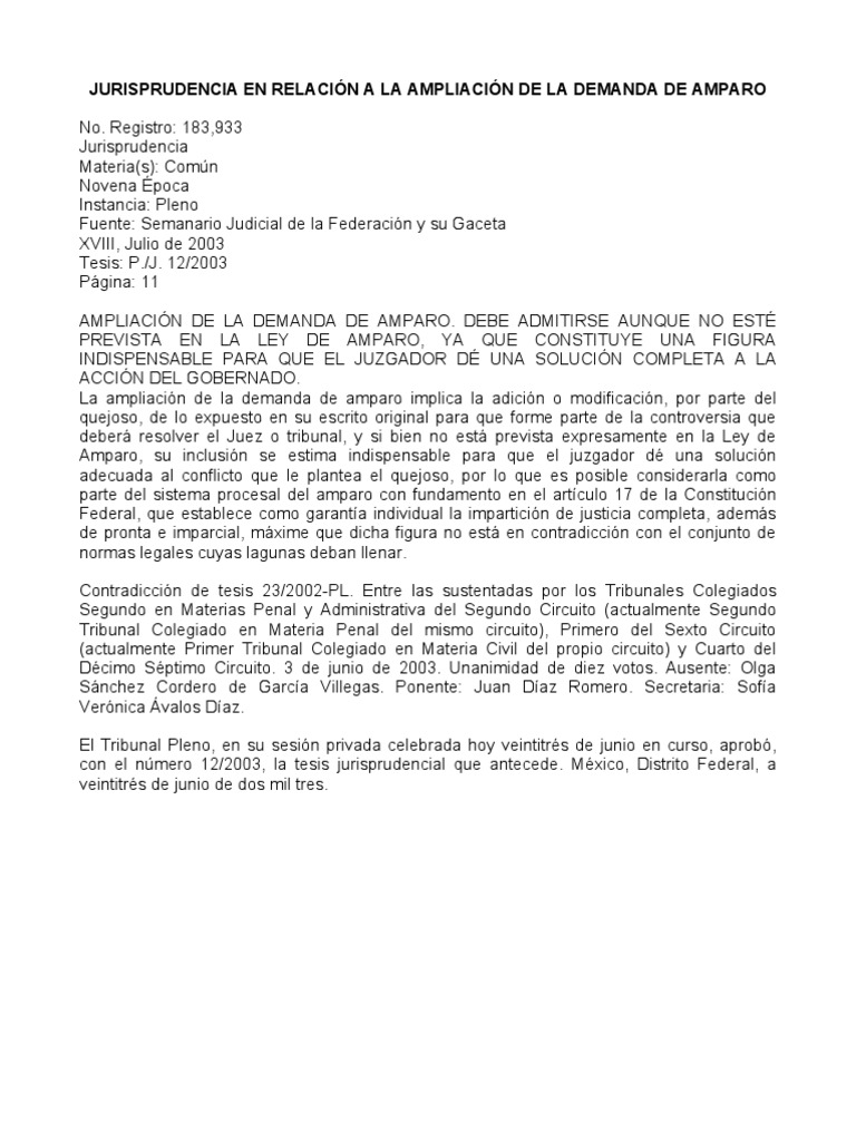 Jurisprudencia sobre Ampliación de Demanda de Amparo | PDF | Caso de ...