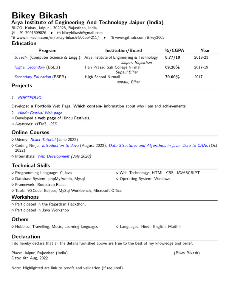 IIT Madras Resume Template 2 Page PDF IIT Madras Resume Template 2 Page PDF