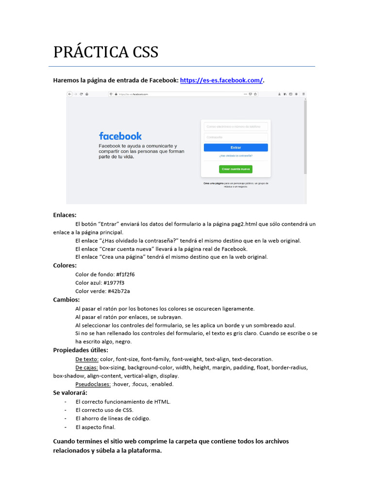 Práctica de CSS: Página de Entrada Facebook | PDF