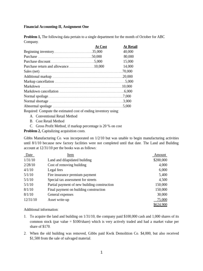 Financial Accounting II Asst 1 | PDF | Depreciation | Goodwill (Accounting)