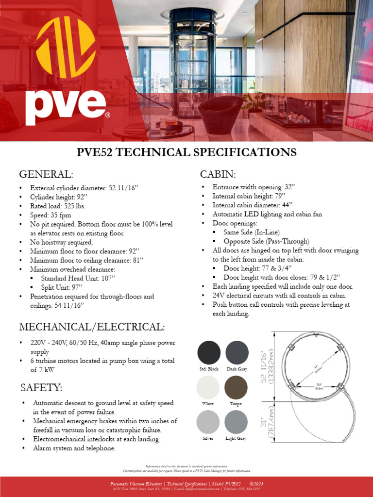 PVE52 Elevator Technical Specs | PDF | Elevator | Door