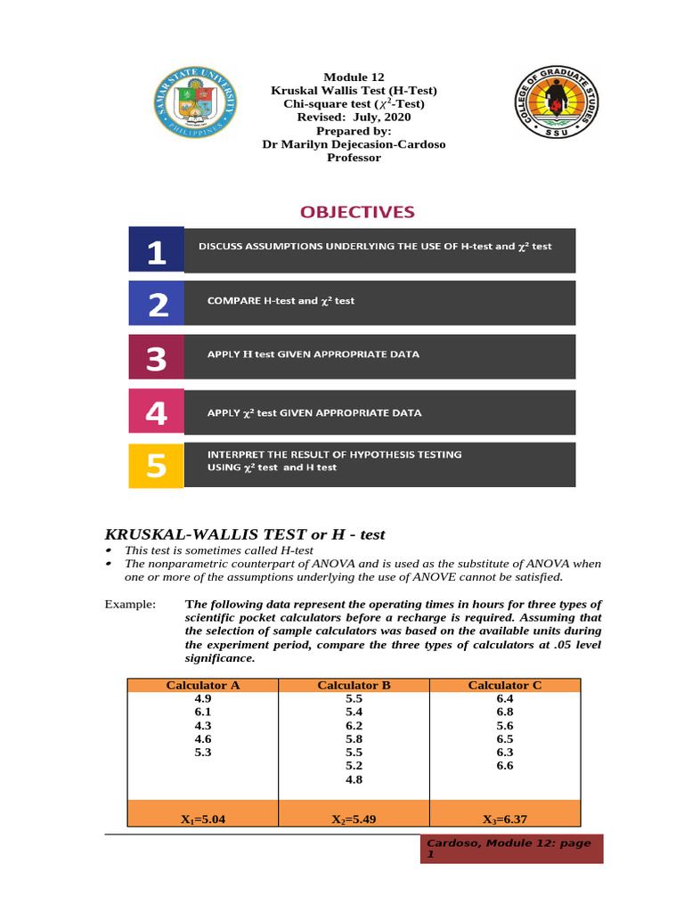 Kruskal-Wallis and Chi-Square Tests | PDF | Statistical Theory | Statistics