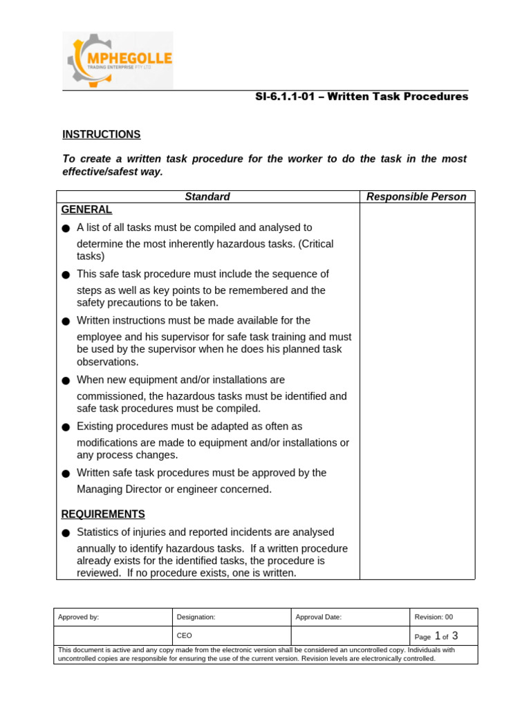 Safe Task Procedure Guidelines | PDF | Risk | Safety