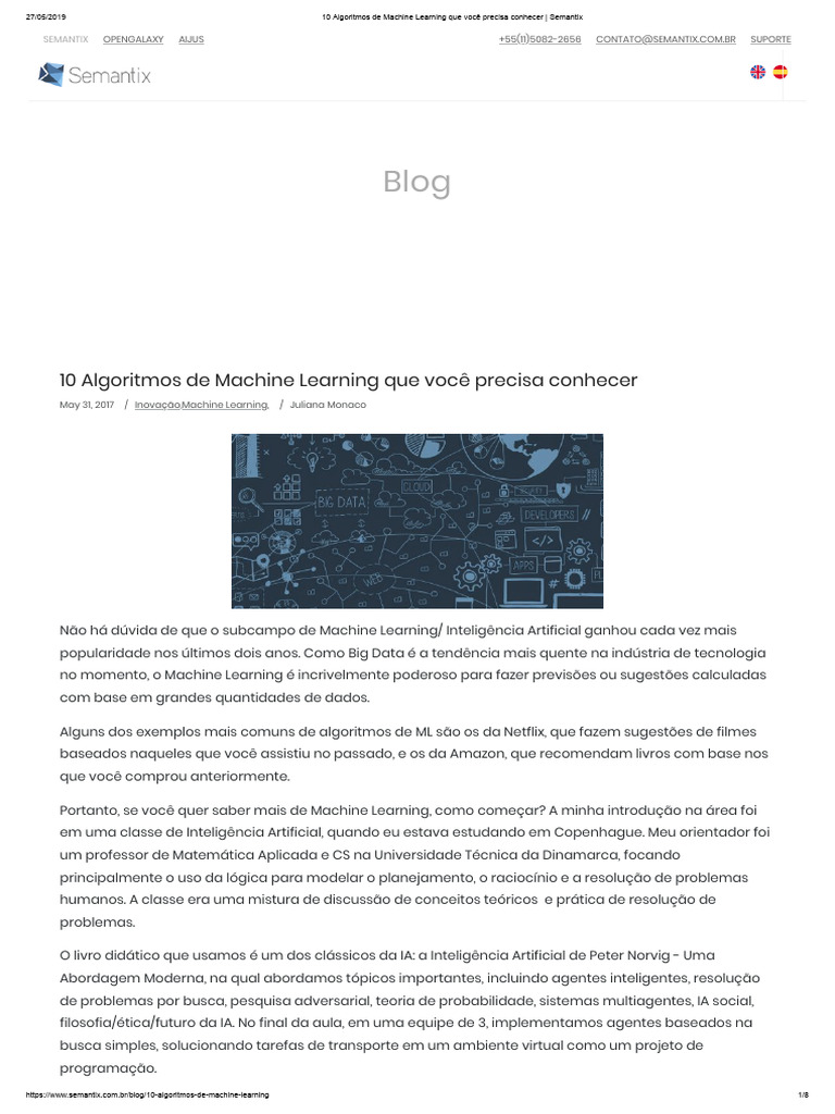 10 Algoritmos Essenciais de Machine Learning | PDF | Análise de ...