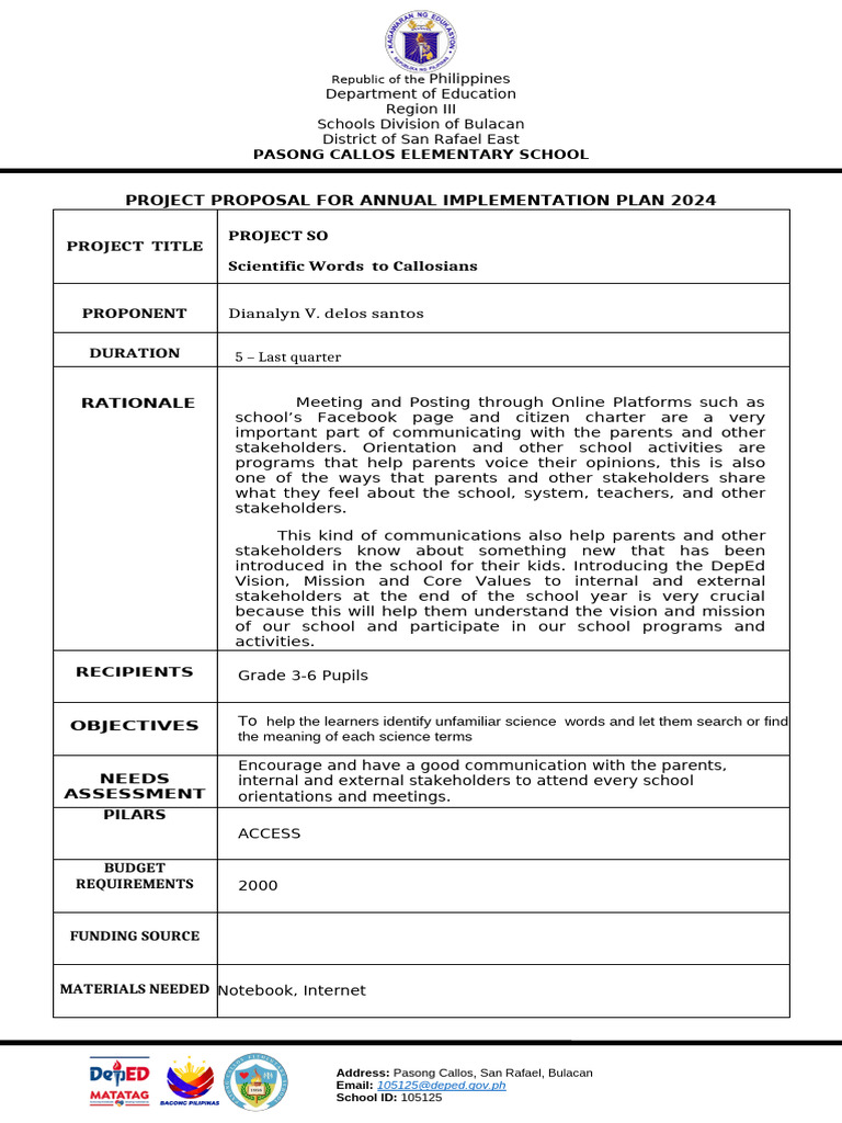 Science Project Proposal for Students | PDF | Teachers | Curriculum