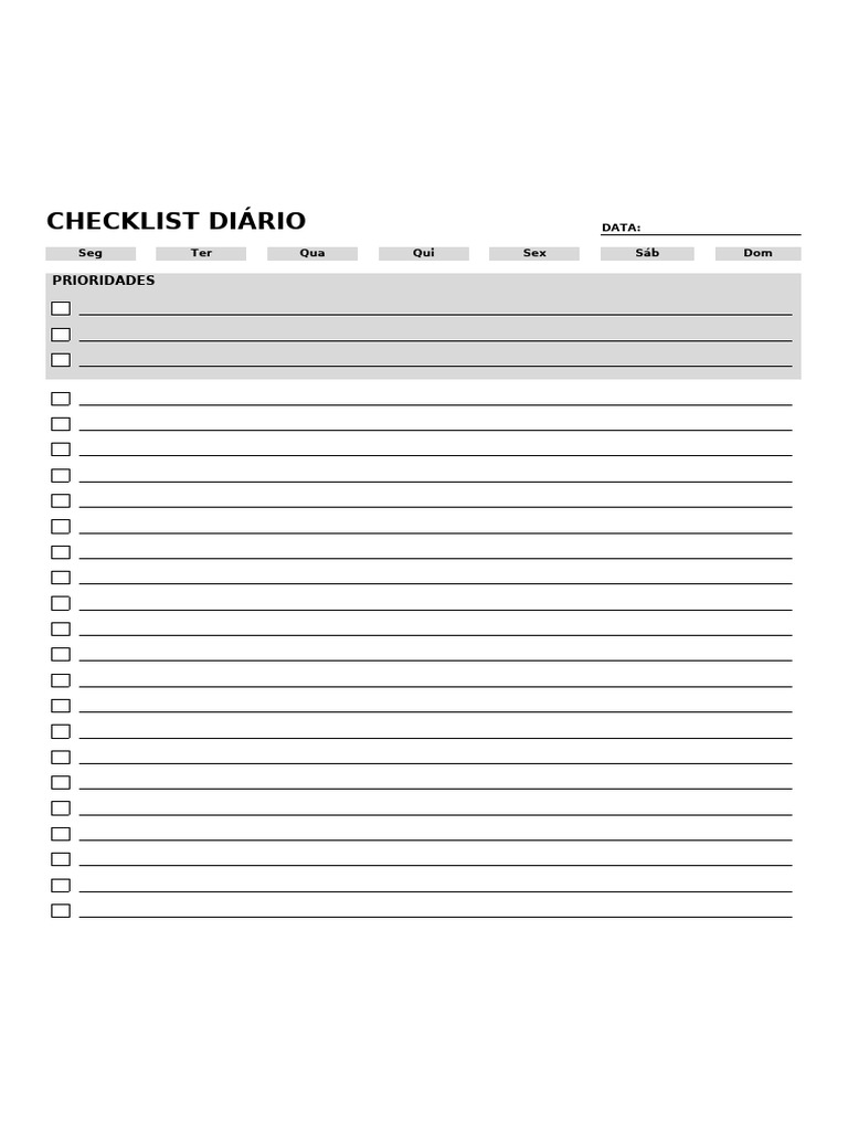 Modelo de Checklist Diário para Impressão | PDF