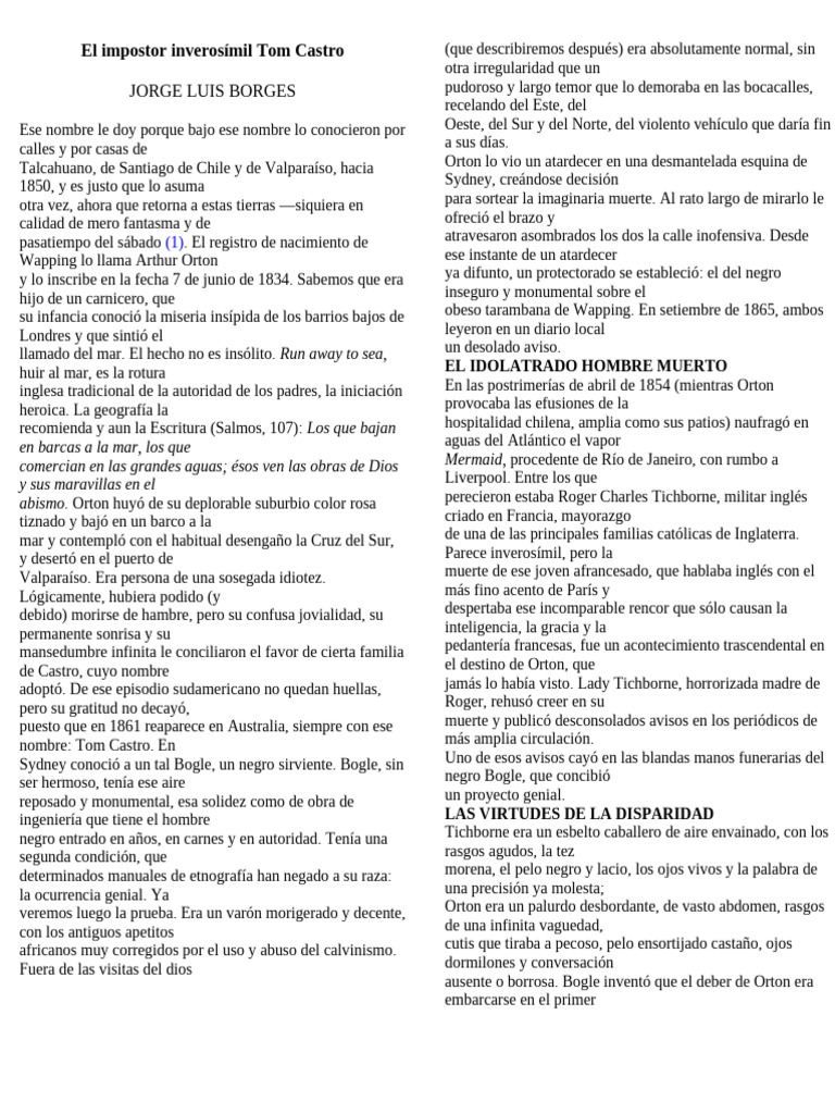 El impostor Tom Castro en Tichborne | PDF