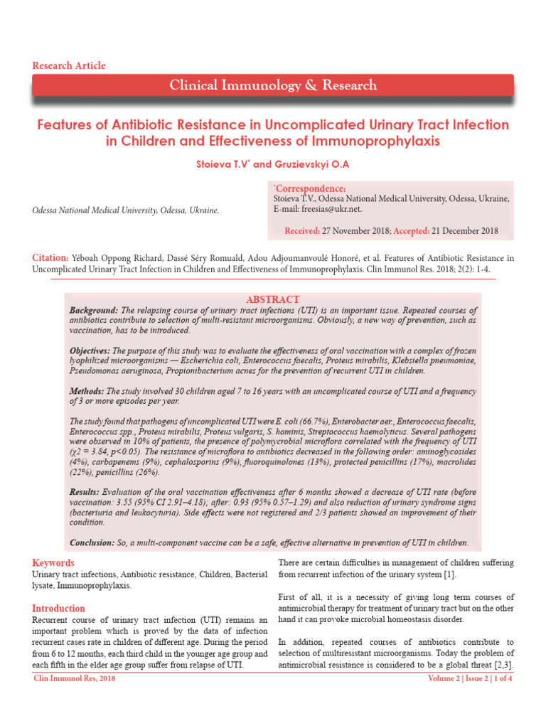 Features of Antibiotic Resistance in Uncomplicated Urinary Tract ...