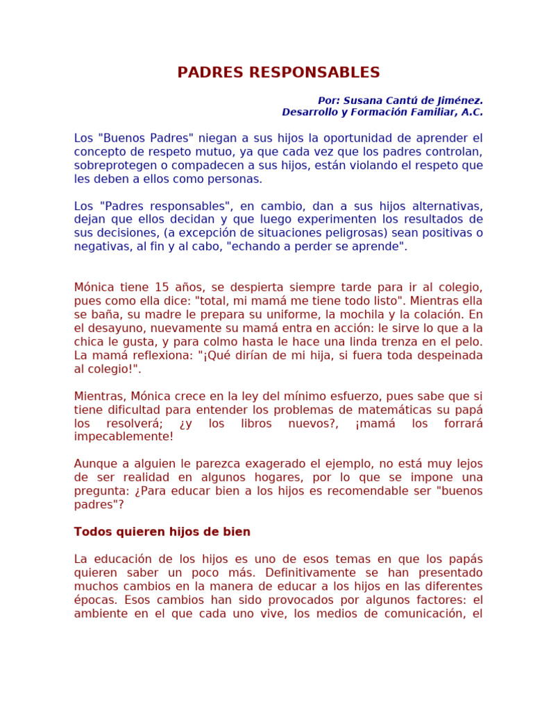 Padres Responsables vs. Buenos Padres | PDF | Comportamiento