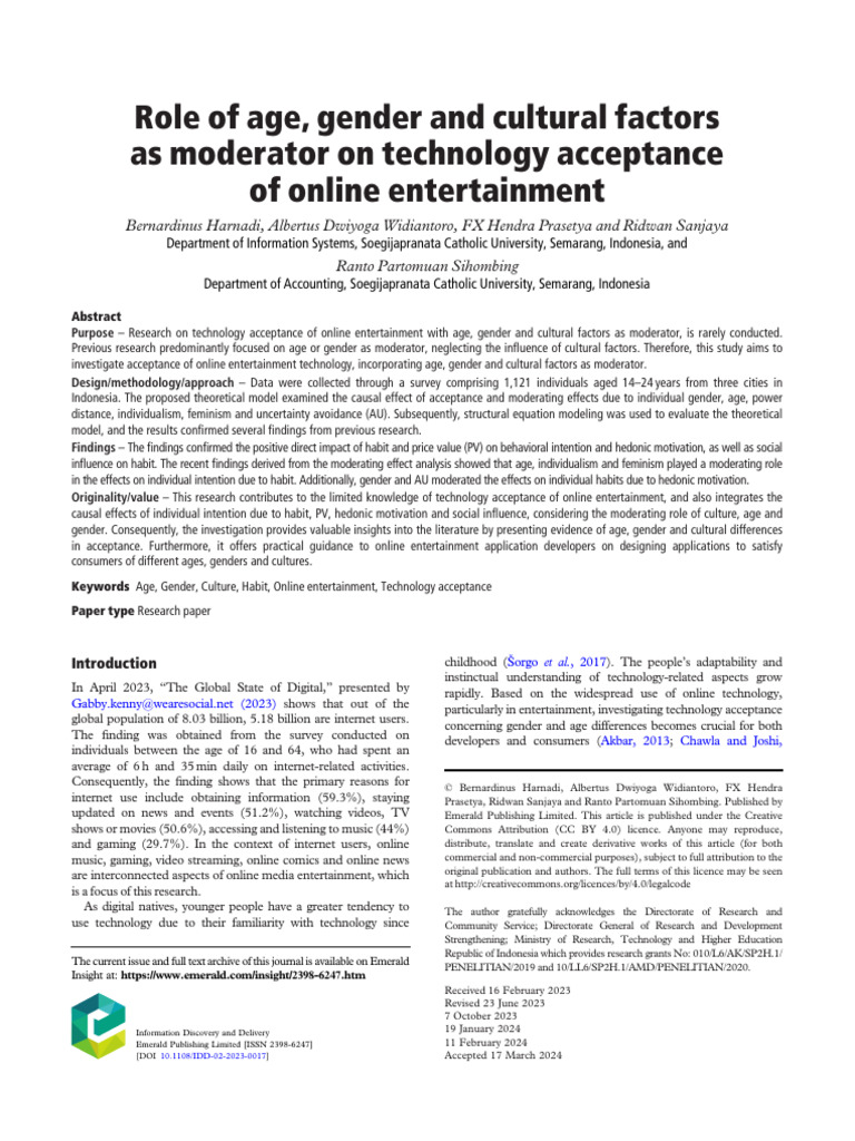 Role of Age, Gender and Cultural Factors As Moderator On Technology ...