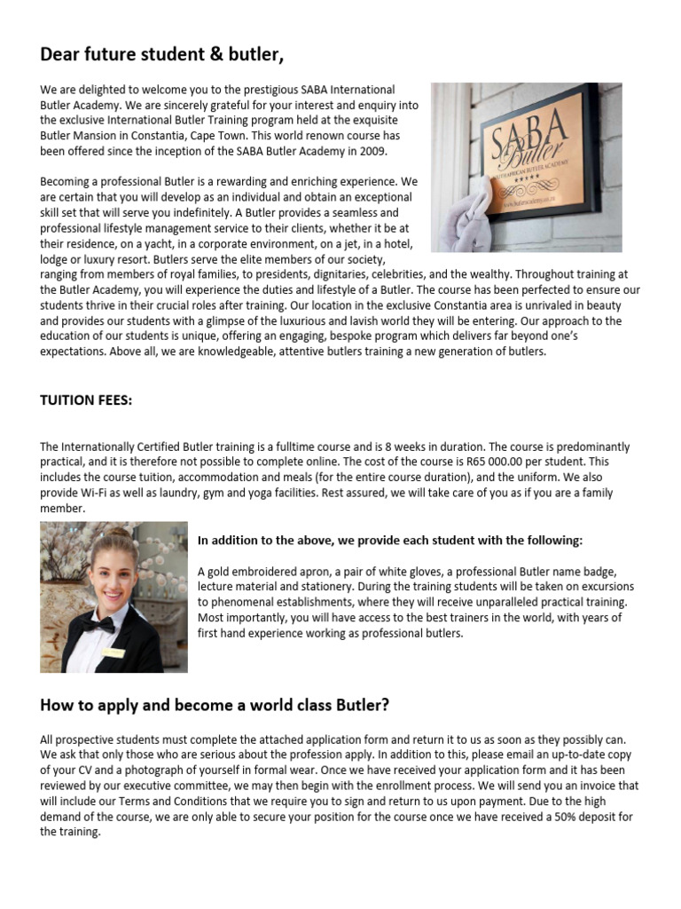 Butler Academy Course Fees May 2020 | PDF