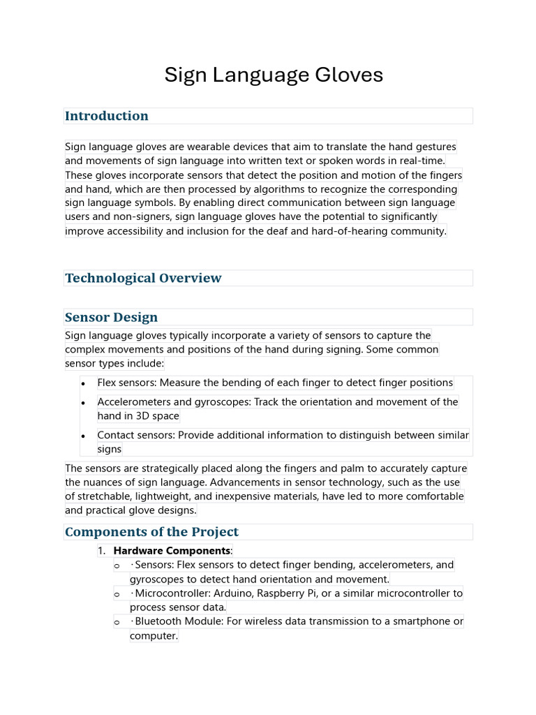 Sign Language Gloves: Tech Overview | PDF | Sign Language | Arduino