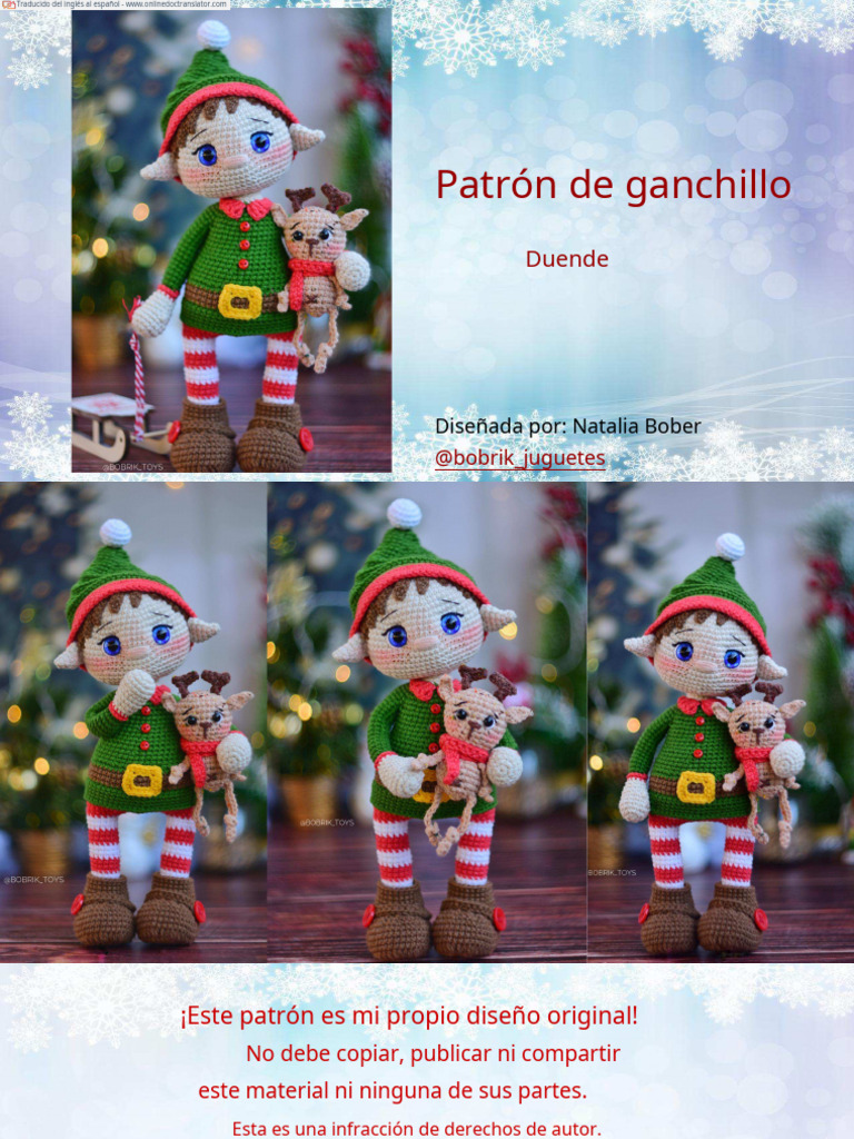 Patrón Duende Navideño a Crochet | PDF | Tejer | Cuerda