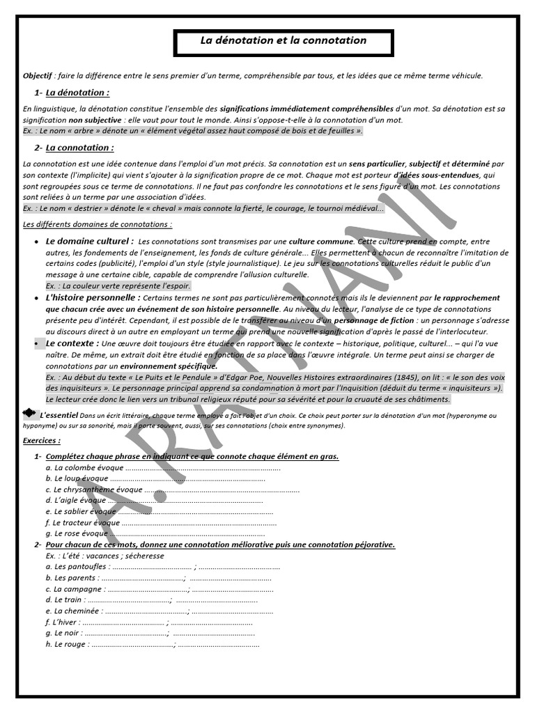 La Dénotation Et La Connotation | PDF