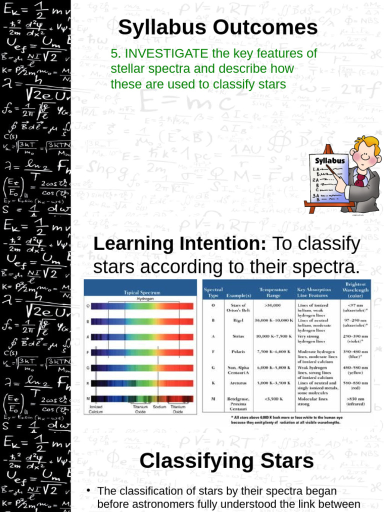 Syllabus Outcomes: 5. INVESTIGATE The Key Features of Stellar Spectra ...