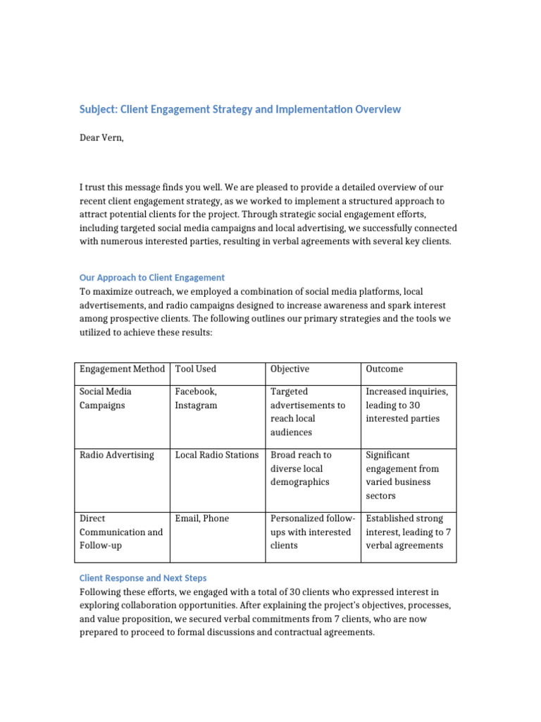 Client Engagement Strategy Letter | PDF | Social Media | Popular ...