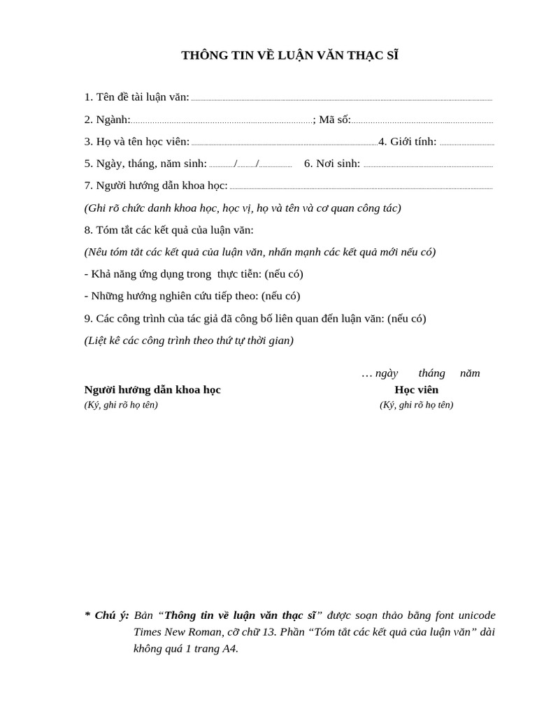 2018 Thong Tin Ve Luan Van Thac Si | PDF