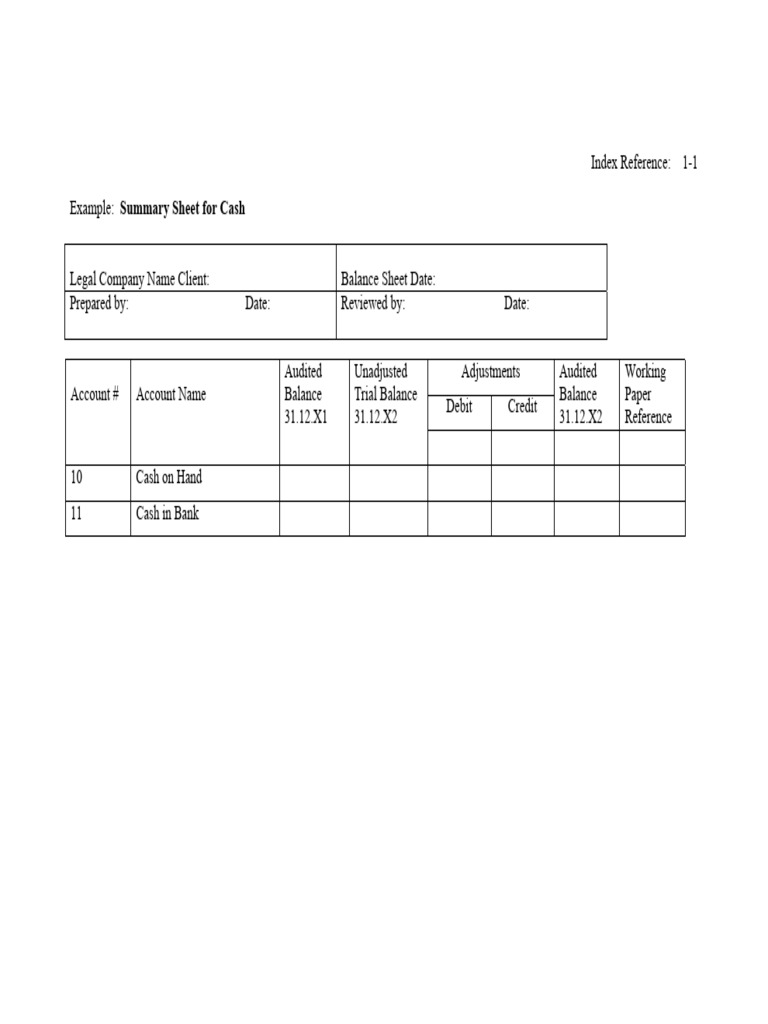 Summary Sheet For Cash | PDF