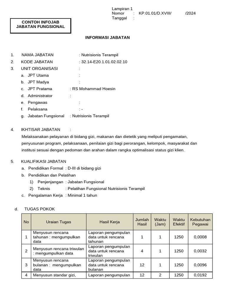 Informasi Jabatan Nutrisionis Terampil | PDF