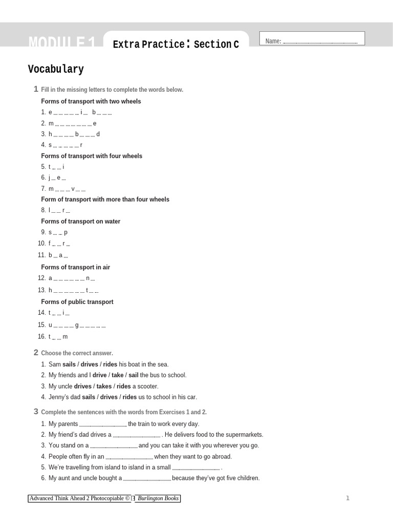 Transport Vocabulary and Exercises | PDF | Linguistics
