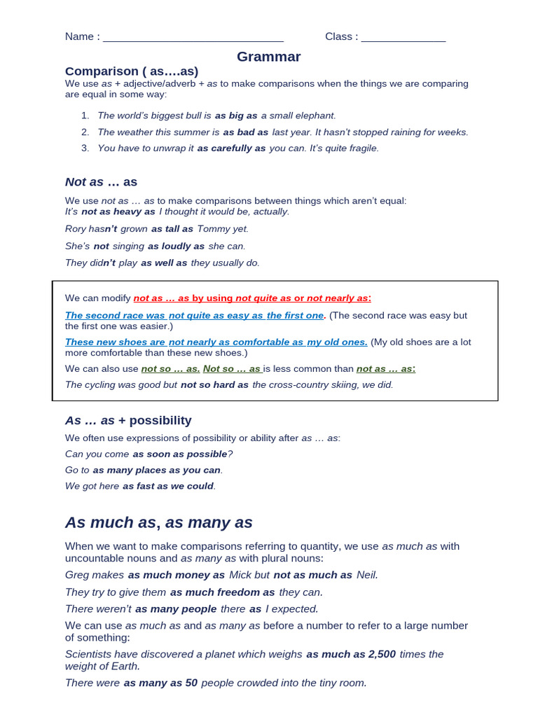 As...As Comparisons in Grammar | PDF | Language Arts & Discipline ...
