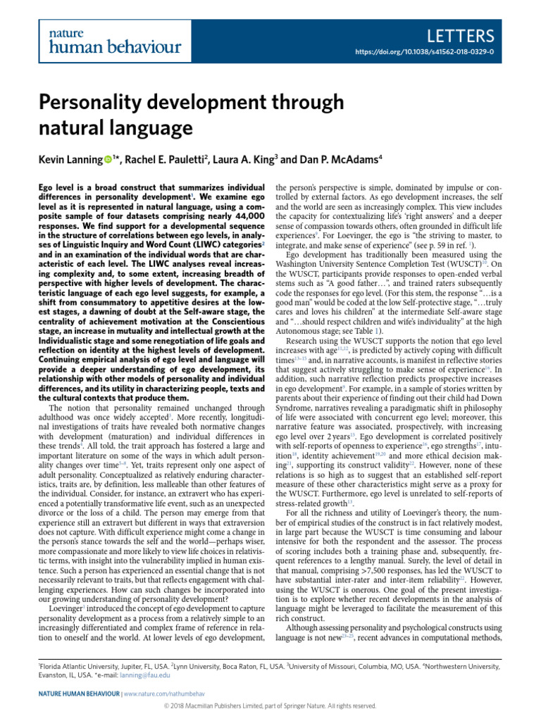 Personality Development Through Natural Language | PDF | Psychology ...